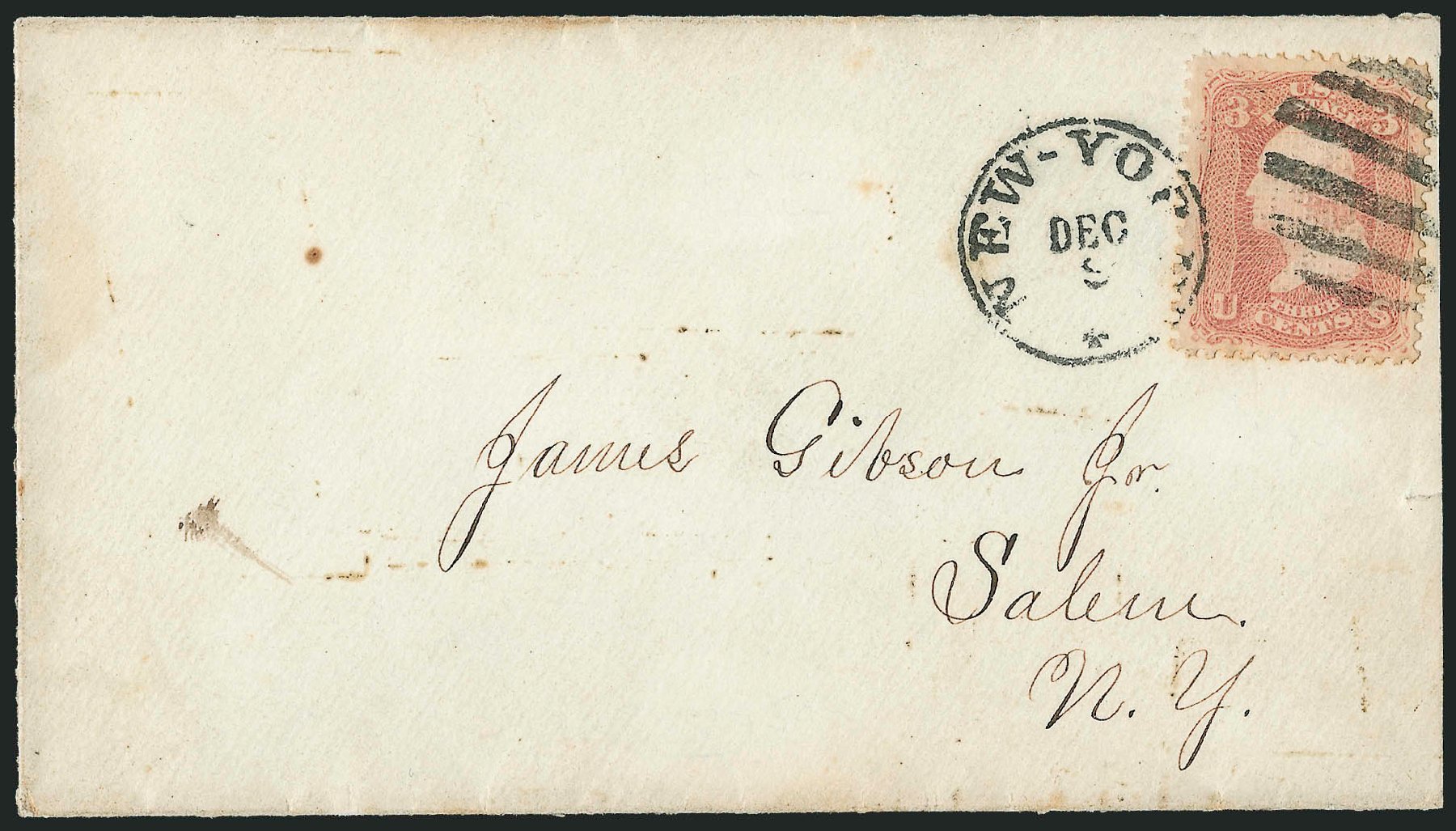 US Stamp Price Scott Catalog #83 - 1867 3c Washington Grill. Robert Siegel Auction Galleries, Sep 2010, Sale 993, Lot 456