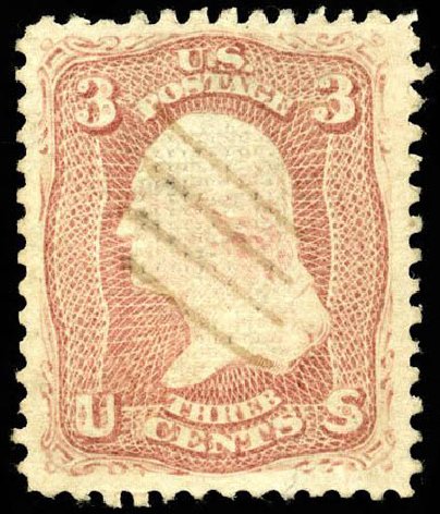 Costs of US Stamps Scott Cat. #85 - 1868 3c Washington Grill. Matthew Bennett International, Apr 2008, Sale 326, Lot 97