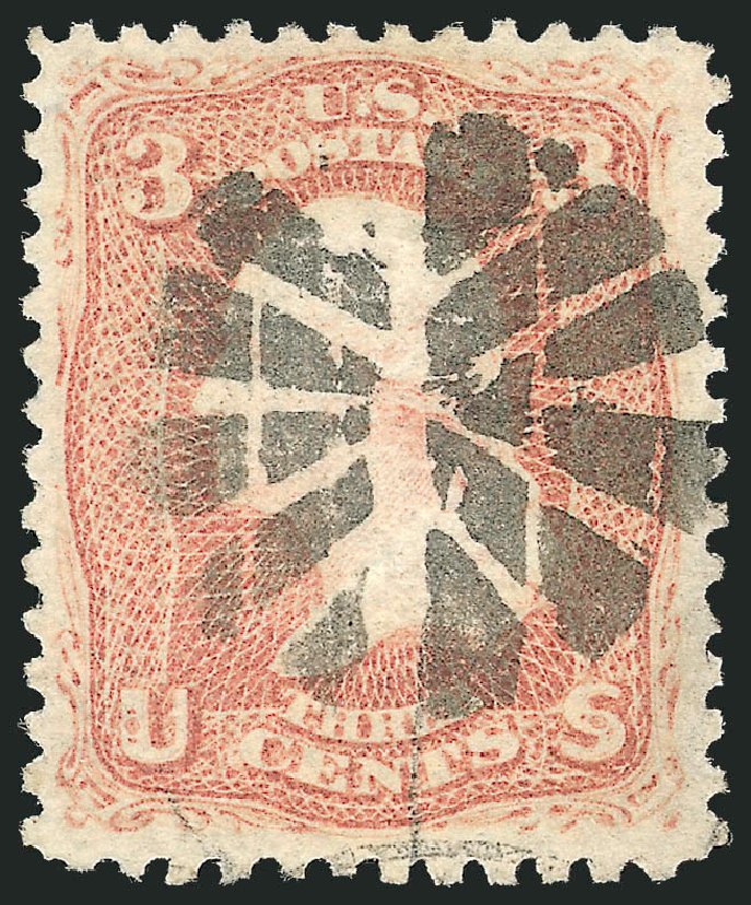 US Stamps Values Scott Cat. # 85: 1868 3c Washington Grill. Robert Siegel Auction Galleries, Jul 2013, Sale 1050, Lot 207