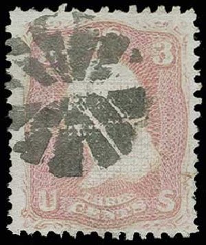 Cost of US Stamp Scott Catalog 85 - 1868 3c Washington Grill. H.R. Harmer, Jun 2013, Sale 3003, Lot 1088