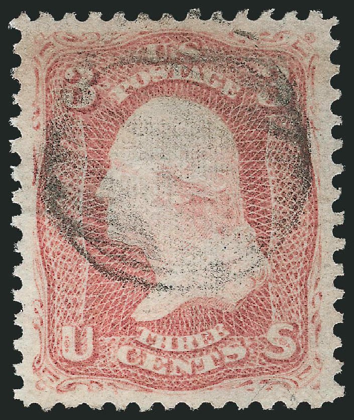 US Stamp Prices Scott # 85: 1868 3c Washington Grill. Robert Siegel Auction Galleries, Oct 2012, Sale 1032, Lot 3148