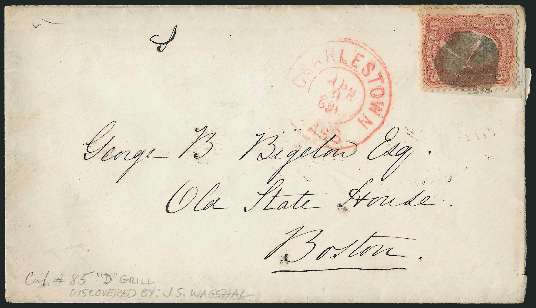 Prices of US Stamp Scott 85 - 1868 3c Washington Grill. Robert Siegel Auction Galleries, Sep 2010, Sale 993, Lot 468