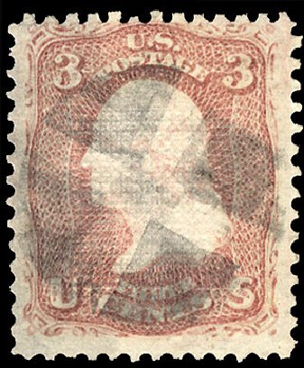 US Stamp Values Scott Cat. #85 - 3c 1868 Washington Grill. Cherrystone Auctions, Apr 2010, Sale 201004, Lot 120