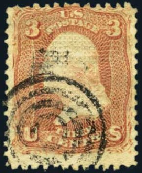 Price of US Stamps Scott Cat. 85 - 3c 1868 Washington Grill. Harmer-Schau Auction Galleries, Jan 2013, Sale 96, Lot 441