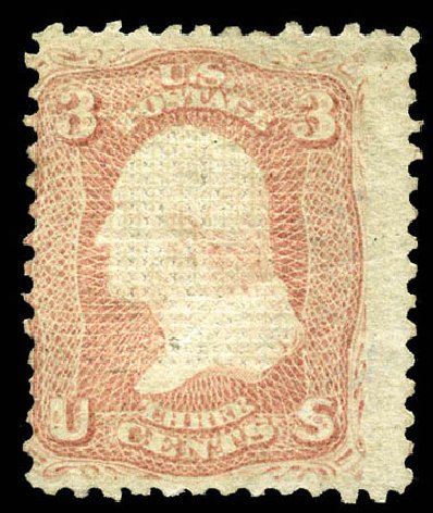US Stamps Price Scott 85: 1868 3c Washington Grill. Matthew Bennett International, Mar 2012, Sale 344, Lot 4284