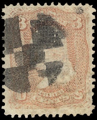 Cost of US Stamps Scott 85: 1868 3c Washington Grill. Cherrystone Auctions, Nov 2009, Sale 200911, Lot 3044