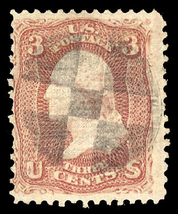 Value of US Stamps Scott Catalogue #85 - 1868 3c Washington Grill. Cherrystone Auctions, Oct 2012, Sale 201210, Lot 64