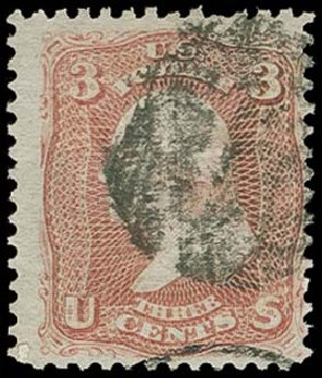 Prices of US Stamps Scott Catalog # 85 - 1868 3c Washington Grill. H.R. Harmer, Oct 2014, Sale 3006, Lot 1124