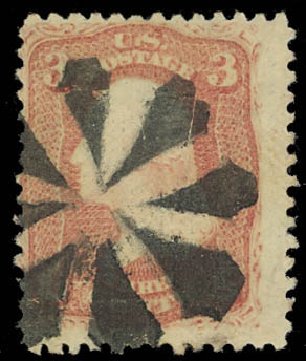 Values of US Stamps Scott Cat. #85: 1868 3c Washington Grill. Daniel Kelleher Auctions, Aug 2012, Sale 631, Lot 784