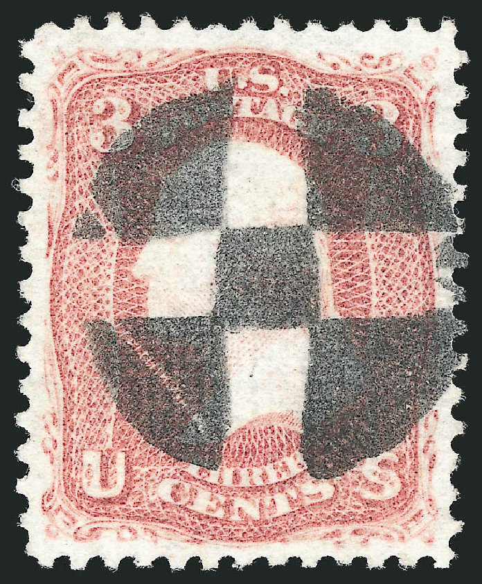 US Stamp Values Scott Catalog #85: 1868 3c Washington Grill. Robert Siegel Auction Galleries, Dec 2013, Sale 1062, Lot 264