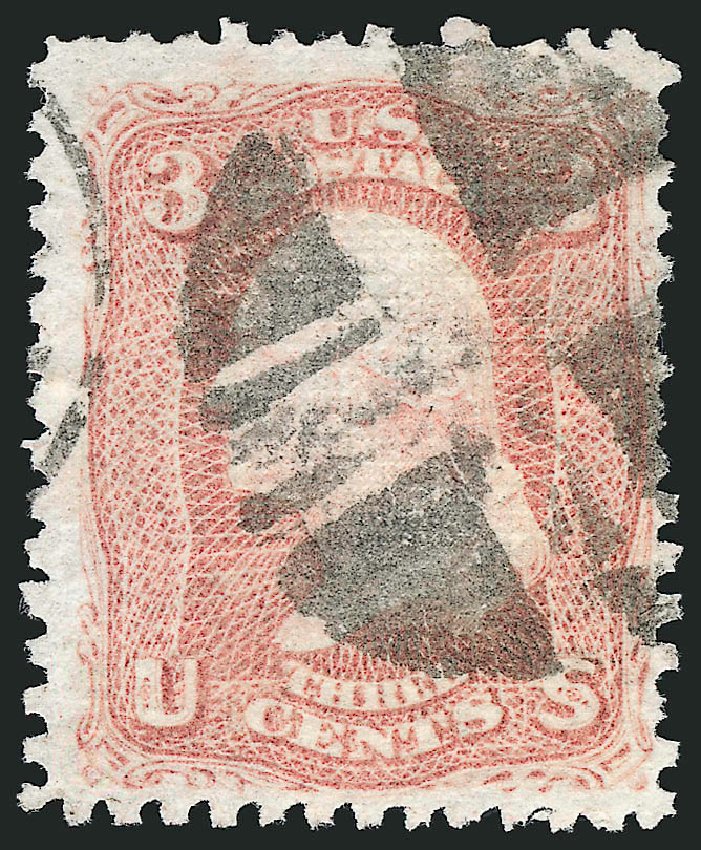 Value of US Stamp Scott Catalog # 85 - 1868 3c Washington Grill. Robert Siegel Auction Galleries, Oct 2008, Sale 963, Lot 564