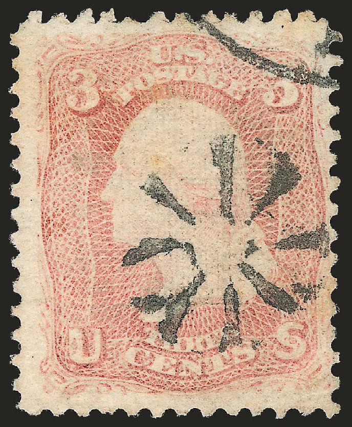 Value of US Stamp Scott Catalogue 85: 1868 3c Washington Grill. Robert Siegel Auction Galleries, Apr 2010, Sale 984, Lot 324