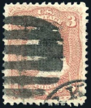 US Stamp Price Scott Cat. # 85 - 3c 1868 Washington Grill. Harmer-Schau Auction Galleries, Feb 2009, Sale 80, Lot 1125