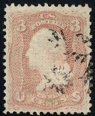 US Stamps Values Scott 85 - 3c 1868 Washington Grill. Cherrystone Auctions, Jan 2008, Sale 200801, Lot 1082