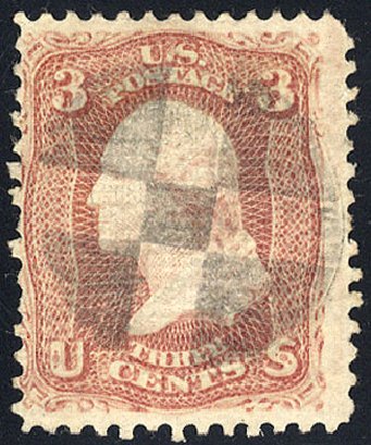 Prices of US Stamps Scott Catalog #85 - 1868 3c Washington Grill. Cherrystone Auctions, May 2008, Sale 200805, Lot 122