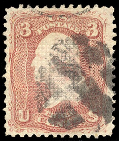 US Stamps Prices Scott Cat. # 85: 1868 3c Washington Grill. Cherrystone Auctions, May 2013, Sale 201305, Lot 62