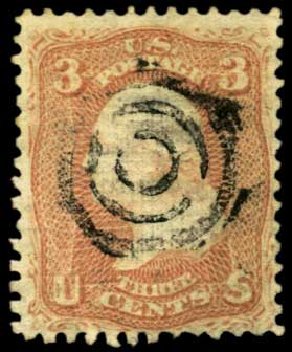 Values of US Stamps Scott Cat. #85 - 1868 3c Washington Grill. Harmer-Schau Auction Galleries, Feb 2012, Sale 92, Lot 892