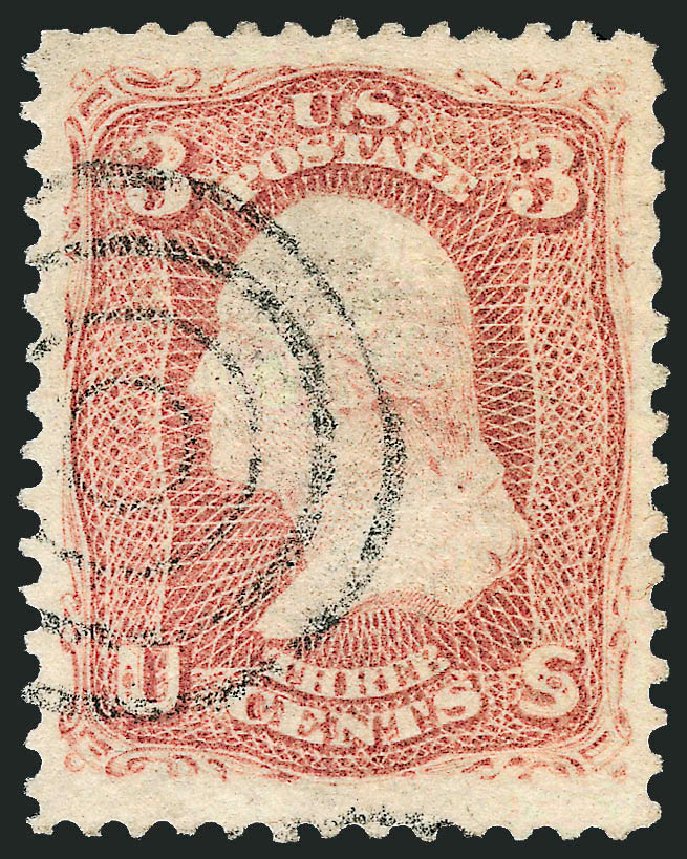 US Stamps Values Scott Catalogue # 85: 1868 3c Washington Grill. Robert Siegel Auction Galleries, Nov 2012, Sale 1034, Lot 92
