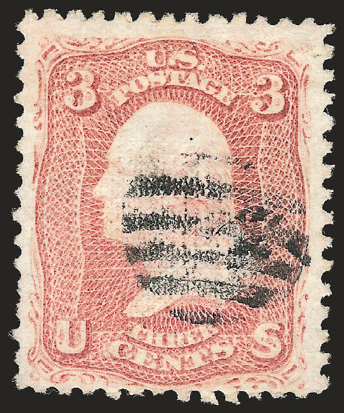 US Stamp Price Scott #85: 1868 3c Washington Grill. Robert Siegel Auction Galleries, Oct 2008, Sale 963, Lot 562