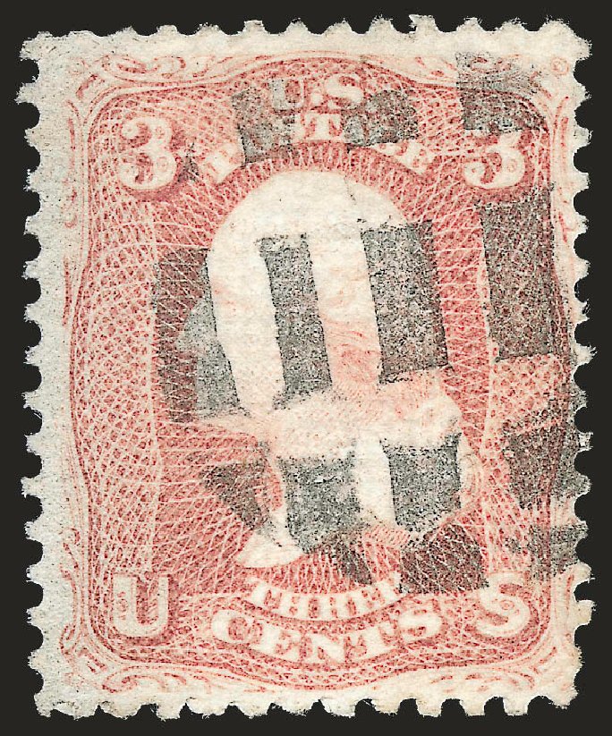 US Stamps Values Scott Cat. 85: 1868 3c Washington Grill. Robert Siegel Auction Galleries, Jun 2010, Sale 992, Lot 2142