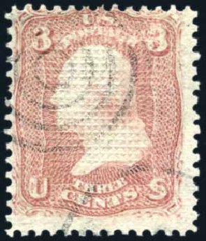 US Stamp Price Scott Cat. 85 - 1868 3c Washington Grill. Harmer-Schau Auction Galleries, Jun 2008, Sale 78, Lot 1326