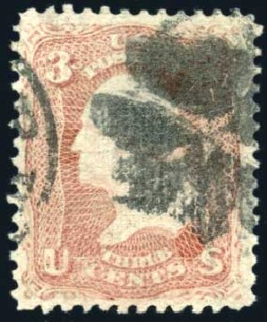 Cost of US Stamps Scott Cat. #85 - 1868 3c Washington Grill. Harmer-Schau Auction Galleries, Feb 2009, Sale 80, Lot 1126