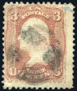 US Stamps Price Scott Cat. # 85 - 1868 3c Washington Grill. Harmer-Schau Auction Galleries, Feb 2010, Sale 84, Lot 1356