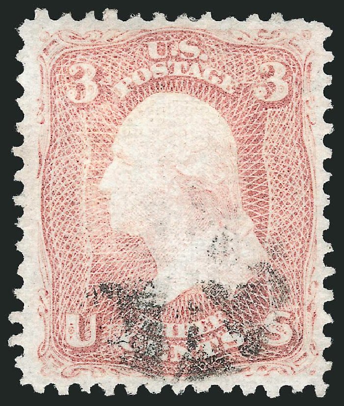 US Stamps Value Scott Catalog # 85: 3c 1868 Washington Grill. Robert Siegel Auction Galleries, Mar 2013, Sale 1040, Lot 1316