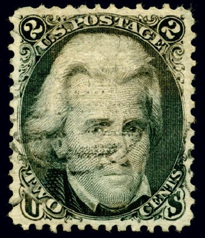 Value of US Stamp Scott # 85B - 1868 2c Jackson Grill. Matthew Bennett International, Jun 2008, Sale 328, Lot 569