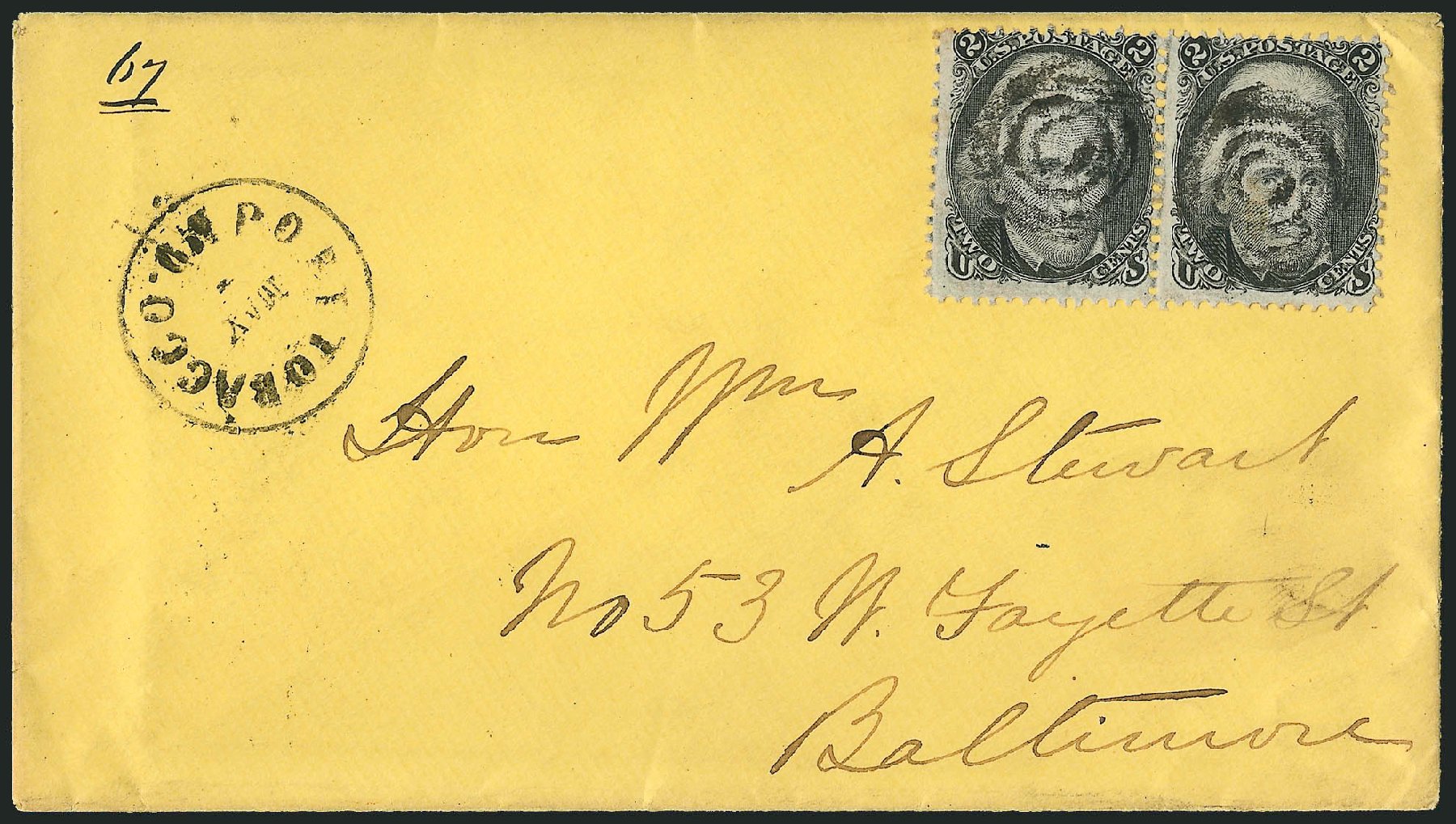 US Stamp Prices Scott Catalogue #85B - 1868 2c Jackson Grill. Robert Siegel Auction Galleries, Sep 2010, Sale 993, Lot 483