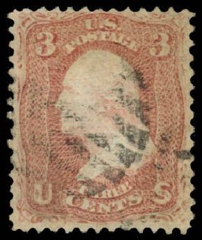 US Stamps Prices Scott Catalog 85C: 3c 1868 Washington Grill. Daniel Kelleher Auctions, Sep 2013, Sale 639, Lot 3198