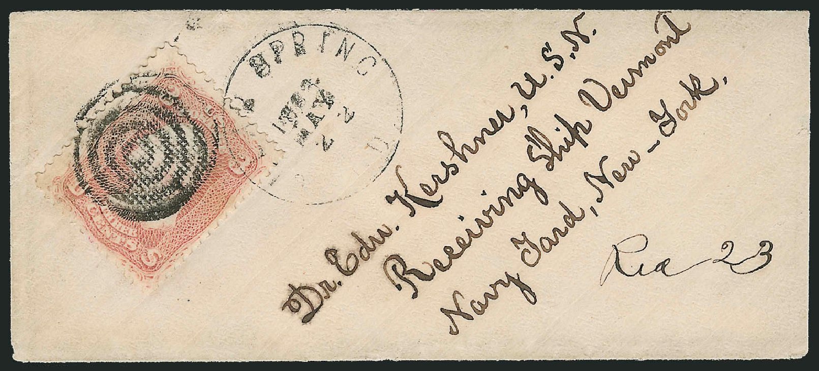 US Stamp Value Scott Catalogue #85C - 1868 3c Washington Grill. Robert Siegel Auction Galleries, Sep 2010, Sale 993, Lot 488