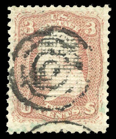 Cost of US Stamps Scott Catalog 85C - 1868 3c Washington Grill. Matthew Bennett International, Mar 2011, Sale 336, Lot 1160