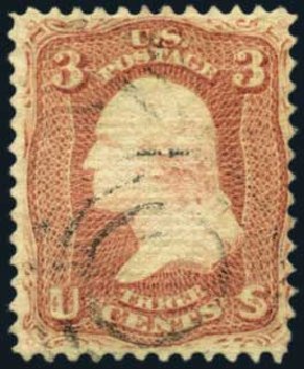 US Stamps Value Scott Catalogue #85C: 3c 1868 Washington Grill. Harmer-Schau Auction Galleries, Jan 2013, Sale 96, Lot 444