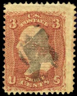 US Stamps Values Scott Cat. #85C: 1868 3c Washington Grill. Harmer-Schau Auction Galleries, Feb 2012, Sale 92, Lot 895