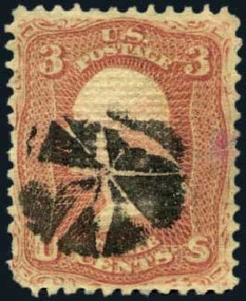 US Stamps Values Scott Catalog 85C - 1868 3c Washington Grill. Harmer-Schau Auction Galleries, Jan 2013, Sale 96, Lot 445