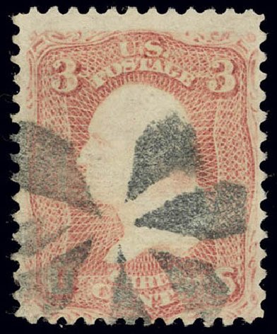 US Stamps Price Scott Cat. #85C - 1868 3c Washington Grill. Daniel Kelleher Auctions, Feb 2013, Sale 634, Lot 72