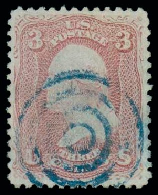 US Stamp Value Scott Cat. 85C: 1868 3c Washington Grill. Matthew Bennett International, Dec 2007, Sale 324, Lot 1073