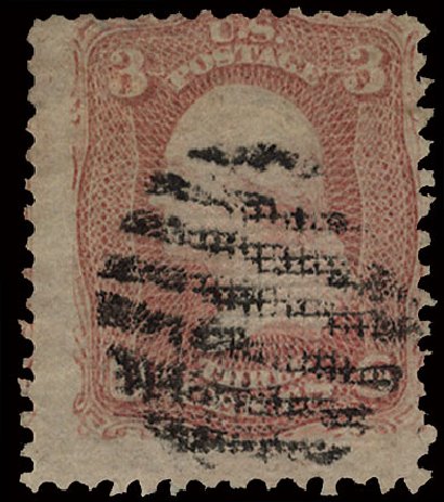 US Stamps Prices Scott Catalog 85C: 1868 3c Washington Grill. Cherrystone Auctions, Nov 2010, Sale 201011, Lot 86