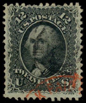 US Stamp Values Scott # 85E: 1868 12c Washington Grill. Daniel Kelleher Auctions, Apr 2013, Sale 636, Lot 120
