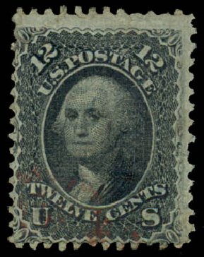 Value of US Stamp Scott Cat. 85E: 1868 12c Washington Grill. Daniel Kelleher Auctions, Dec 2013, Sale 640, Lot 115