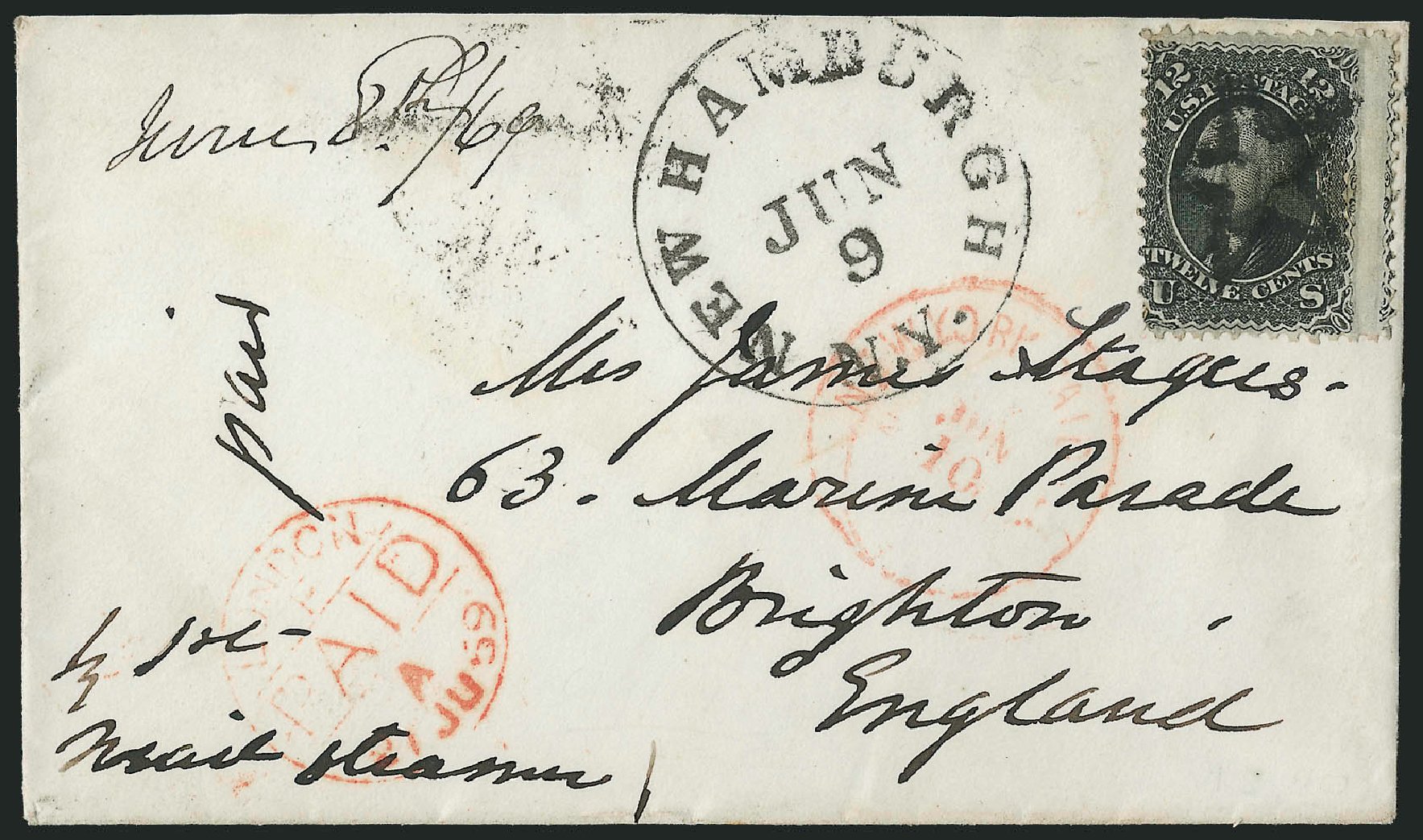 US Stamp Value Scott Cat. # 85E: 12c 1868 Washington Grill