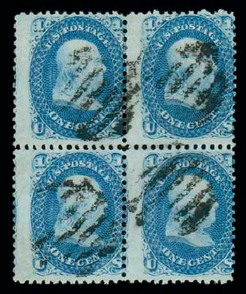 US Stamp Value Scott Catalogue #86: 1c 1867 Franklin Grill. Matthew Bennett International, Dec 2007, Sale 325, Lot 1540