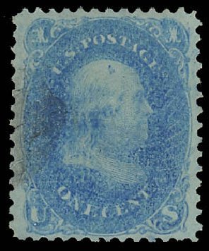 Price of US Stamps Scott Catalogue 86: 1867 1c Franklin Grill. Daniel Kelleher Auctions, Oct 2012, Sale 632, Lot 1005