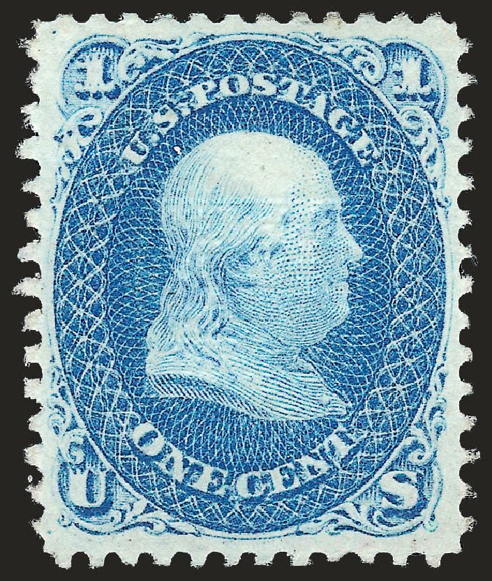US Stamp Values Scott Catalog # 86 - 1867 1c Franklin Grill. Robert Siegel Auction Galleries, Jun 2010, Sale 989, Lot 102