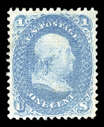US Stamps Values Scott #86 - 1c 1867 Franklin Grill. Cherrystone Auctions, Sep 2010, Sale 201009, Lot 36