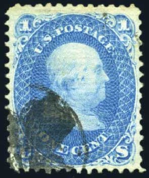 Values of US Stamps Scott Catalogue #86 - 1c 1867 Franklin Grill. Harmer-Schau Auction Galleries, Jul 2010, Sale 86, Lot 376