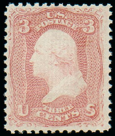 Value of US Stamp Scott Catalog 88: 1868 3c Washington Grill. Matthew Bennett International, Jun 2008, Sale 328, Lot 578