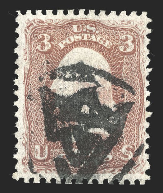 US Stamps Values Scott #88 - 1868 3c Washington Grill. Spink Shreves Galleries, Jul 2012, Sale 140, Lot 129