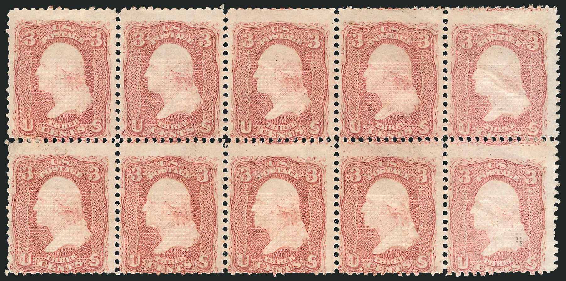 US Stamps Values Scott Catalogue #88 - 1868 3c Washington Grill. Robert Siegel Auction Galleries, Nov 2014, Sale 1084, Lot 3261